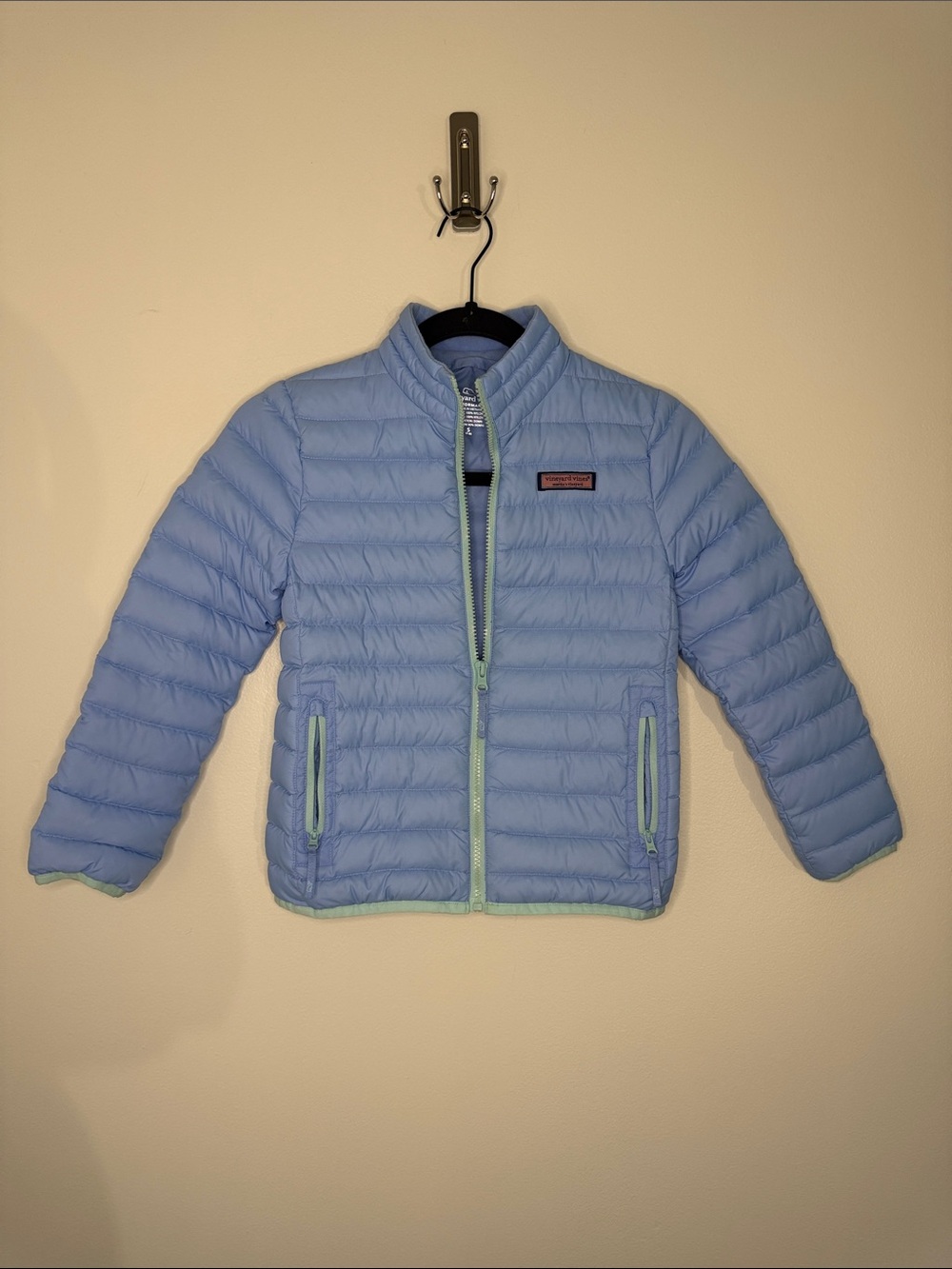 Vineyard Vines Girl's Puffer Coat Mountain Weekend Jacket Light Blue Small (7-8)